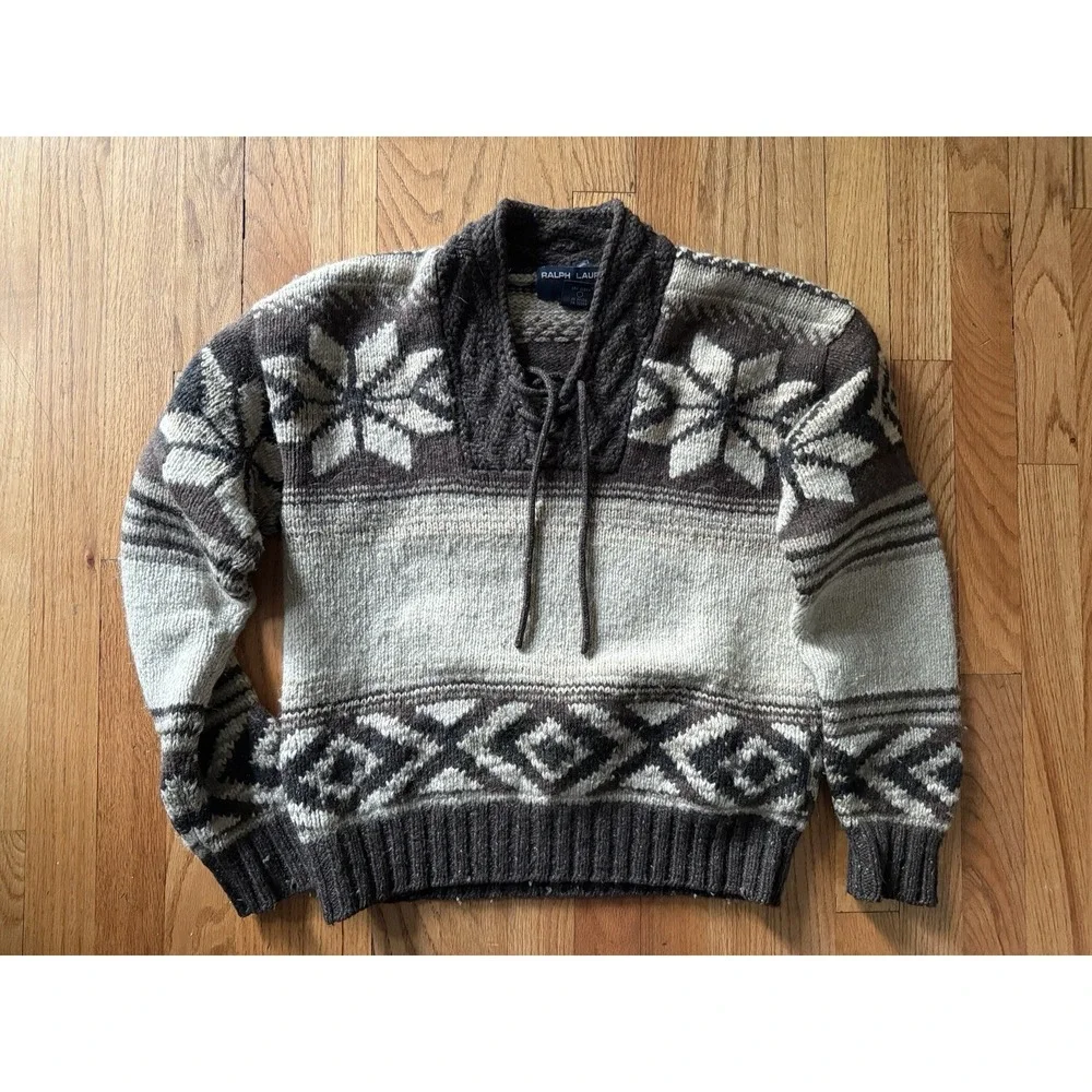 Vintage 90s Polo Sport Sportswoman Ralph Lauren Wool Cowichan style Sweater Sm
